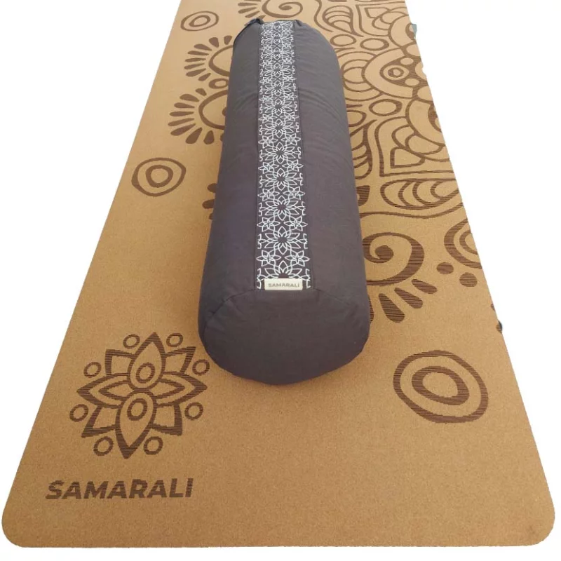 Yin Yoga Set – Moon - Nachhaltige Yogamatte aus Kork und GOTS zertifizierter Bio Baumwolle Bolster Grau 2