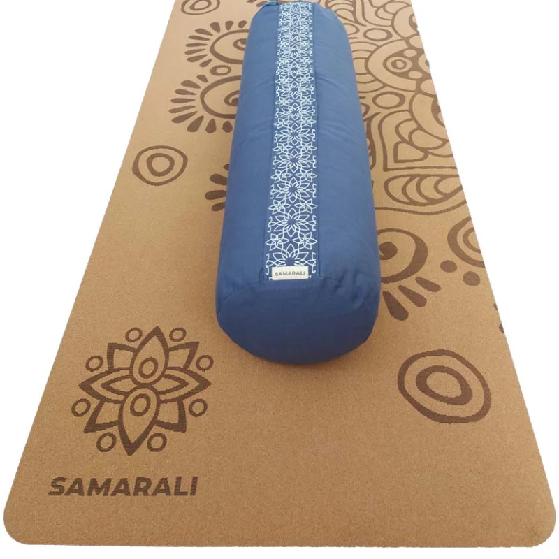 Yin Yoga Set – Moon - Nachhaltige Yogamatte aus Kork und GOTS zertifizierter Bio Baumwolle Bolster Blau