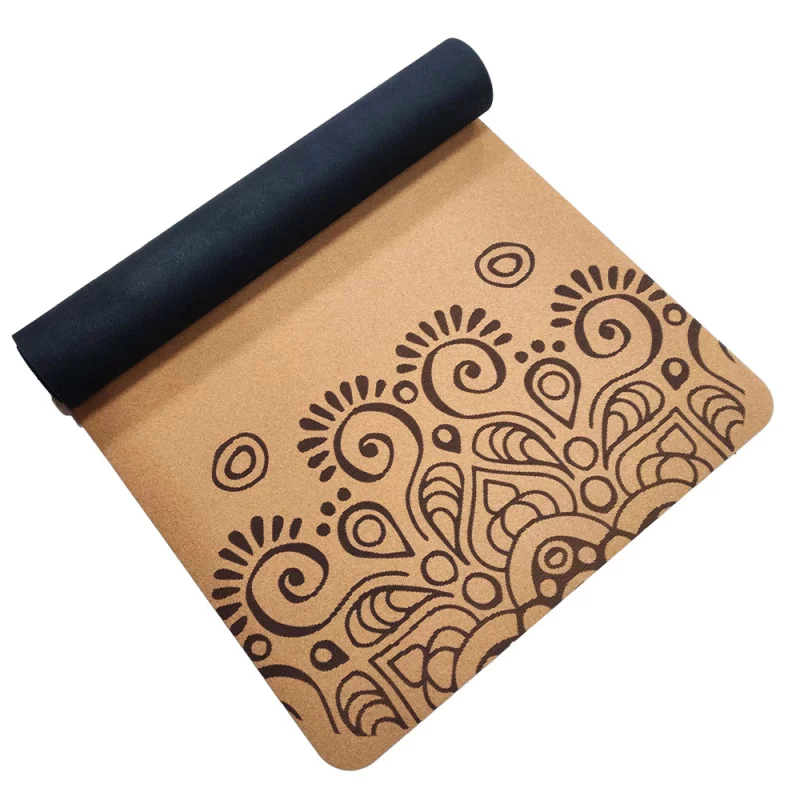 Nachhaltige, plastikfreie, vegane Sun Eclipse Yoga Matte in Kork-Optik für umweltbewusstes Yoga mit rutschfester Oberfläche.