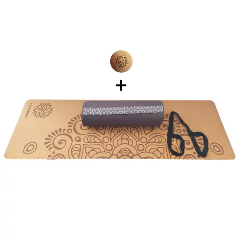 Yin Yoga Set – Moon - Nachhaltige Yogamatte aus Kork und GOTS zertifizierter Bio Baumwolle Bolster Grau