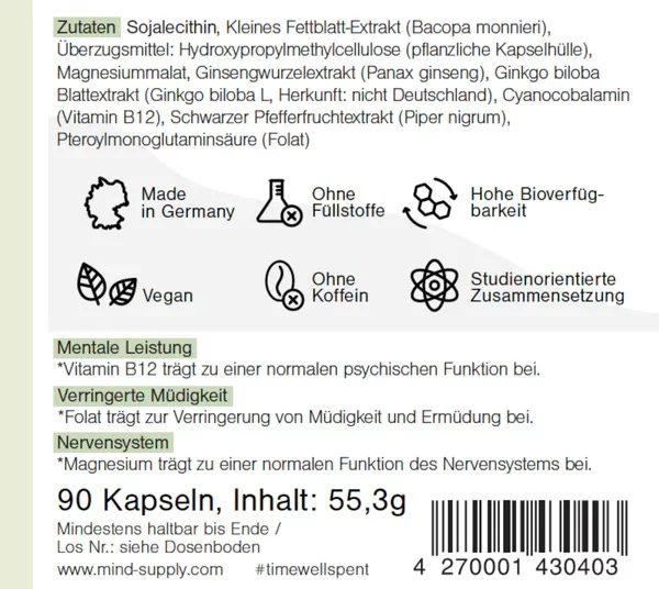 Nachhaltige bio-vegane Ginkgo Kapseln zur Unterstützung der Konzentration und geistigen Fitness in einer umweltfreundlichen V