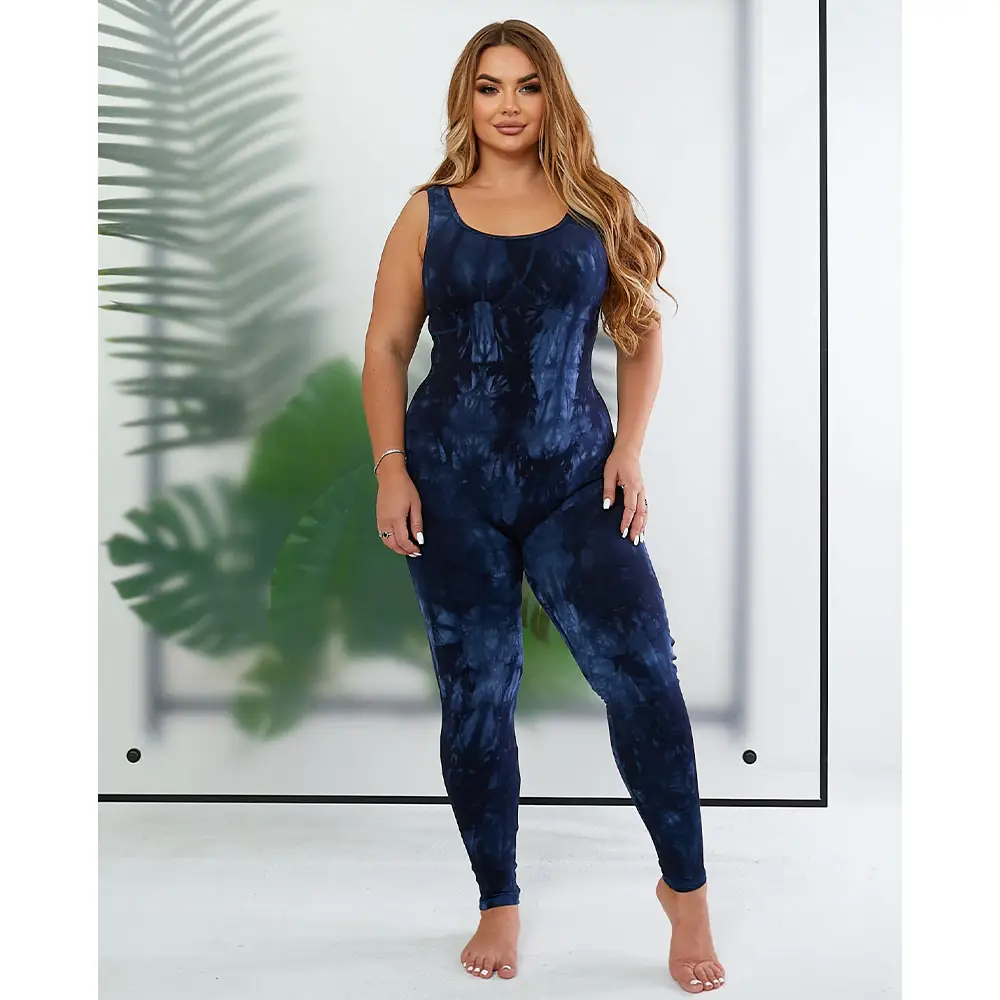 Yoga Serenity Jumpsuit in Navyblau für Damen, Größen L bis XXL, ideal für Yoga und Sport, bequem und stilvoll.