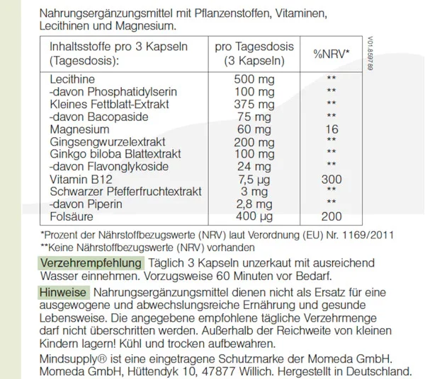 ALT-Text: Natürliche Ginkgo Kapseln in einer transparenten Verpackung, ideal für veganes Brainfood und Konzentration.
