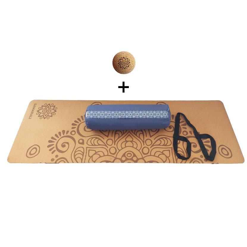 Yin Yoga Set – Moon - Nachhaltige Yogamatte aus Kork und GOTS zertifizierter Bio Baumwolle Bolster Violett
