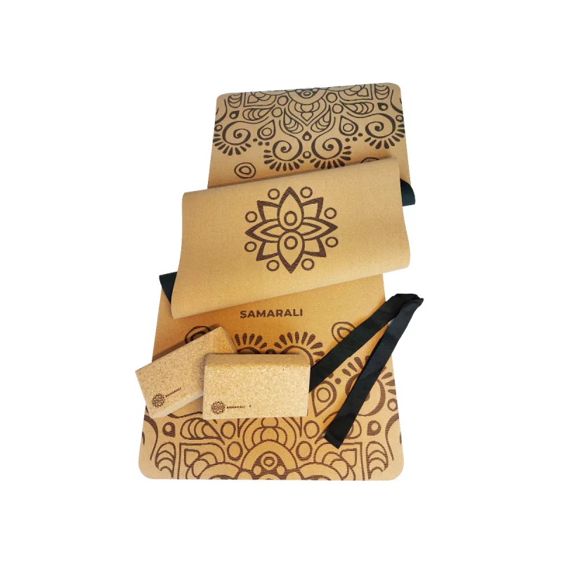 Nachhaltiges Yogamatte Set Basic 'Sun Eclipse' mit runder Matte, Blöcken und Gurt in entspannenden Farben für umweltbewusstes